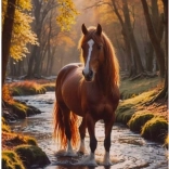 Pittura con diamanti – cavallo nel ruscello del bosco 30 × 40 cm