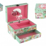Scatola portagioie musicale a carica con unicorno, carillon con specchietto e cassetto 16 × 10 × 12 cm