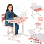 Scrivania per bambini regolabile con sedia e lampada LED, rosa