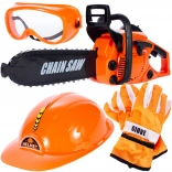 Set da boscaiolo per bambini con motosega, guanti, casco e occhiali