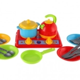 Set di stoviglie in plastica con fornello e accessori per bambini