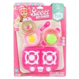 Set di stoviglie in plastica con fornello per bambini