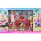 grande set di bambole con auto, scooter, bici e accessori