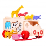 Bigjigs Toys camion di legno da traino con animaletti e inserimento forme