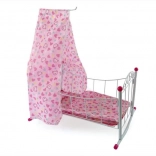 Culla in metallo per bambole con baldacchino 38 cm