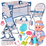 Set Deluxe bambola neonata con passeggino, lettino da viaggio, seggiolone e accessori