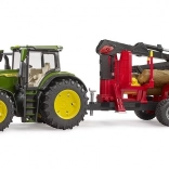 Trattore Bruder John Deere con rimorchio posteriore e tronchi