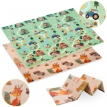 Tappetino gioco pieghevole in schiuma XPE 180 × 200 cm bifacciale foresta e villaggio Humbi