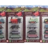 Set di trenini in metallo con locomotiva e tre vagoni