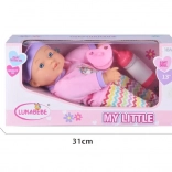 Bambola bebè 30 cm con vestitino e accessori