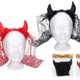 Corna da diavolo con velo su cerchietto, nere