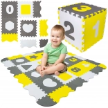 Humbi grande tappetino educativo in schiuma 3in1 con recinto XXL, puzzle 30 × 30 cm – numeri e forme, grigio/bianco/giallo