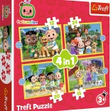 Puzzle 4v1 Cocomelon, Conosci gli eroi Trefl