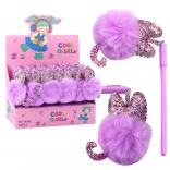 Lunga penna gel con pompon viola