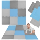 Tappetino in schiuma HUMBI 180 × 180 cm – grande puzzle impermeabile, sicuro per neonati e bambini, 9 pezzi, blu/grigio/grigio scuro
