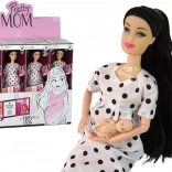 Bambola incinta con abito bianco a pois