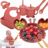 Set di stoviglie in silicone per bambini granchio 19 pezzi rosa scuro