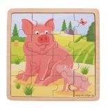 Puzzle in legno BIGJIGS TOYS – maialino con porcellino, 16 pezzi