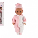 Bambola neonata HAMIRO 40 cm con corpo rigido in tutina bianco‑rosa e cuffietta rosa