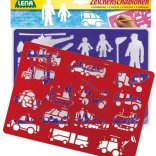 Modelli di disegno con il tema dei mezzi di trasporto e delle persone