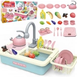 Lavello da cucina per bambini con acqua corrente e accessori – blu
