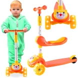 Monopattino a tre ruote con ruote LED e sedile – gattina, arancione