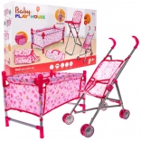 Set di accessori per bambole per bambini 3+ Cura del bambino con passeggino, seggiolone, culla e 2 borse