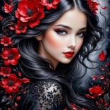 Pittura diamantata bruna con fiori rossi 30x40 cm