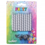 Set di candeline con supporti, argento, 10 + 10 pz