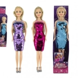 Bambola con abito di paillettes reversibili 30 cm, corpo rigido