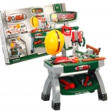 Set da banco da lavoro per bambini con banco da lavoro verde‑grigio e casco 71 cm