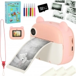 Fotocamera istantanea per bambini con stampante termica – orsetto rosa, scheda da 32 GB
