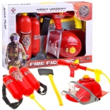 Set da vigile del fuoco per bambini con casco con luce e suono, zaino ad acqua e accessori