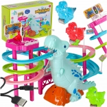 Pista da corsa dinosauro con scivolo, scale mobili, LED e suoni