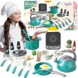 Woopie cucina giocattolo con piano a induzione – pentole, padella e bollitore, 30 pezzi, verde