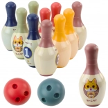 Set da bowling per bambini con gattini – 10 birilli e 2 palle colorate