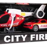 Set vigili del fuoco elicottero e auto con luci e suoni