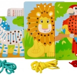 Giocattoli in legno da infilare Goki - Pappagallo, Leone e Zebra