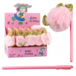 Penna a gel con pompon rosa, inchiostro blu, 17 cm, 0,5 mm