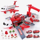 Aereo pieghevole con grande parcheggio e gru – set dei pompieri
