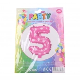Palloncino numero 5 rosa con cuoricini 82 × 47 cm