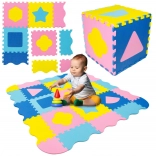 Humbi tappetino educativo in schiuma 3 in 1 con recinto e forme 120 × 120 cm, rosa/giallo/blu