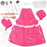 Set da cucina per bambini a pois – grembiule, cappello, utensili e formine