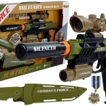 Set di giochi militari con pistola, coltello e medaglia con luci e suoni