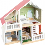 Casetta in legno per bambole con terrazza