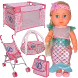 Woopie bambola bebè sirena con set 18 in 1