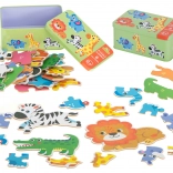 Puzzle per bambini in scatola di latta – animali del safari, 25 pezzi