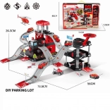 Parcheggio con 6 auto in metallo e elicottero