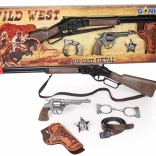 Set da cowboy – fucile, revolver, manette e stella da sceriffo per capsule