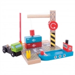 Bigjigs Rail terminal container con gru magnetica